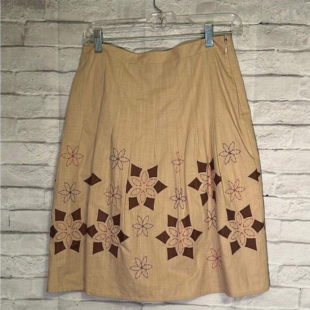 LOFT Floral Print Cotton Full Skirt Beige